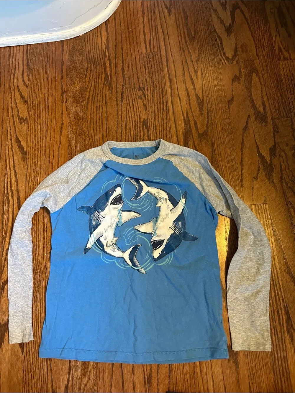 GAP Blue & Gray Long Sleeve Shark Graphic Tee